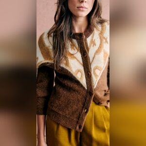 Sezane Brown and Cream Cardigan